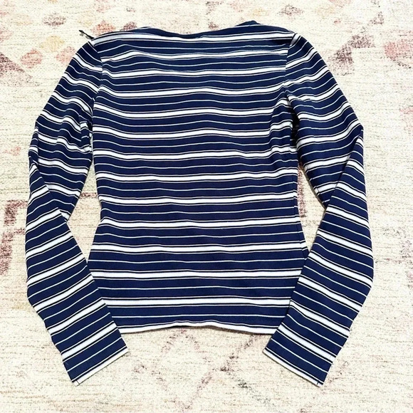 Y2K Energie Navy and white striped long sleeve top lace up detail size medium - Picture 7 of 11